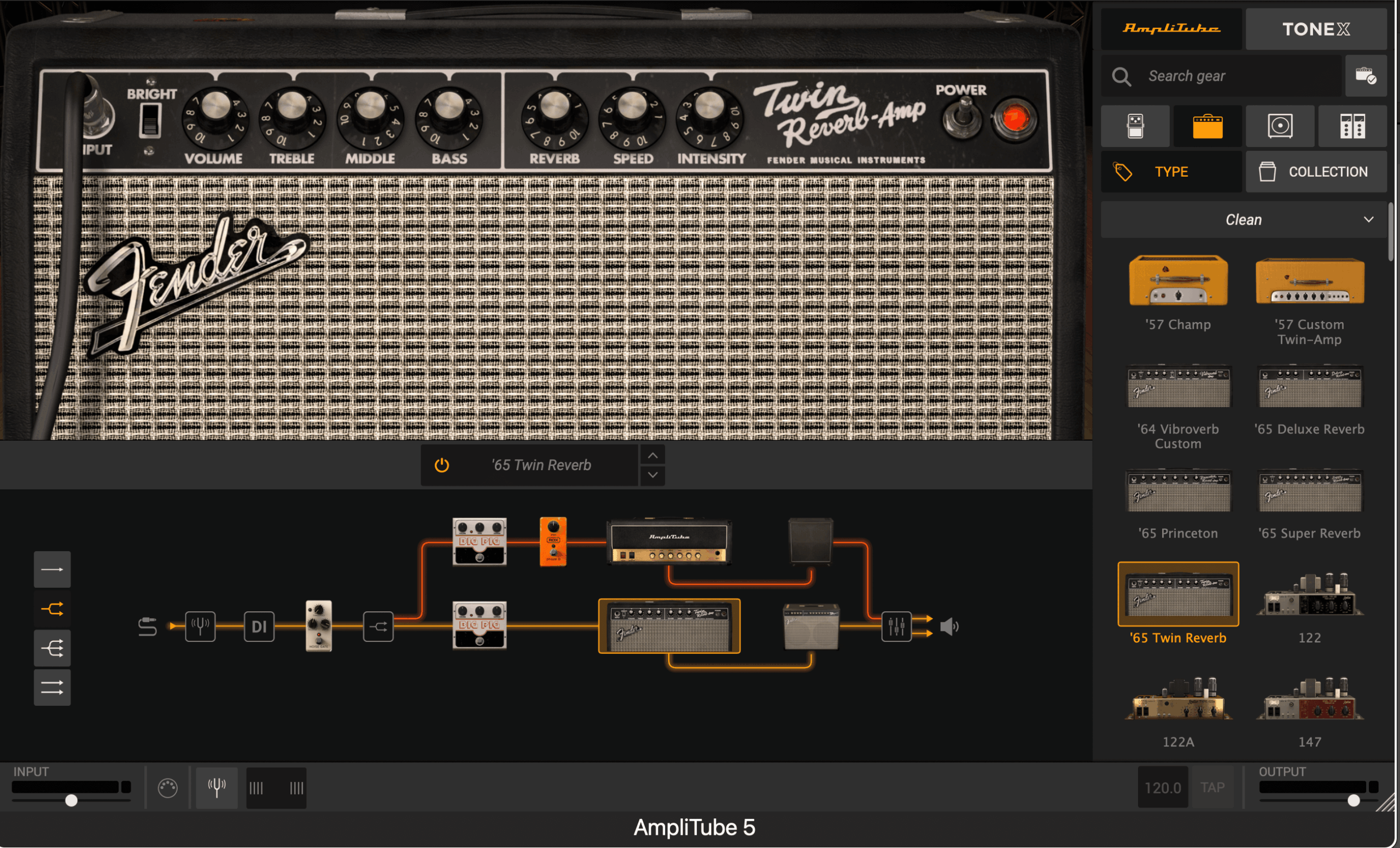 AmpliTube 5 Fender 65 Twin Reverb デュアルシグナルチェーン