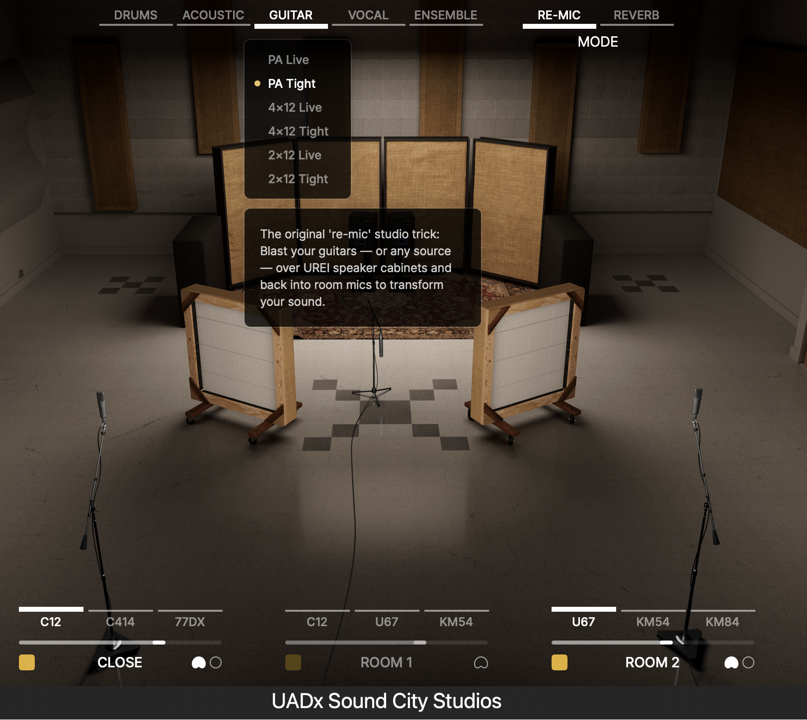 UAD Sound City Studios ギター PA Tightプリセット選択画面